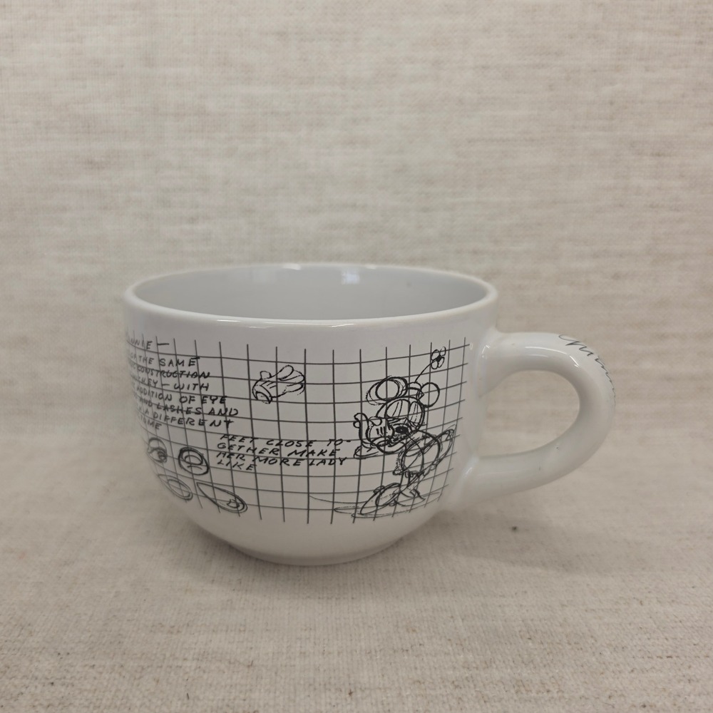 Disney Minnie Mouse Sketch Grid Coffee Mug White Ceramic Cup Character Notes